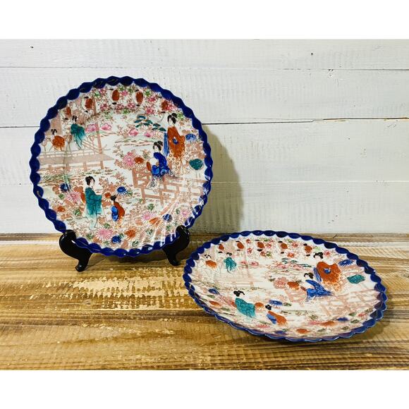 Set of 2 Vintage Antique Hand Painted Geisha Girls Scalloped Nippon Plates 8.5" - Picture 13 of 13